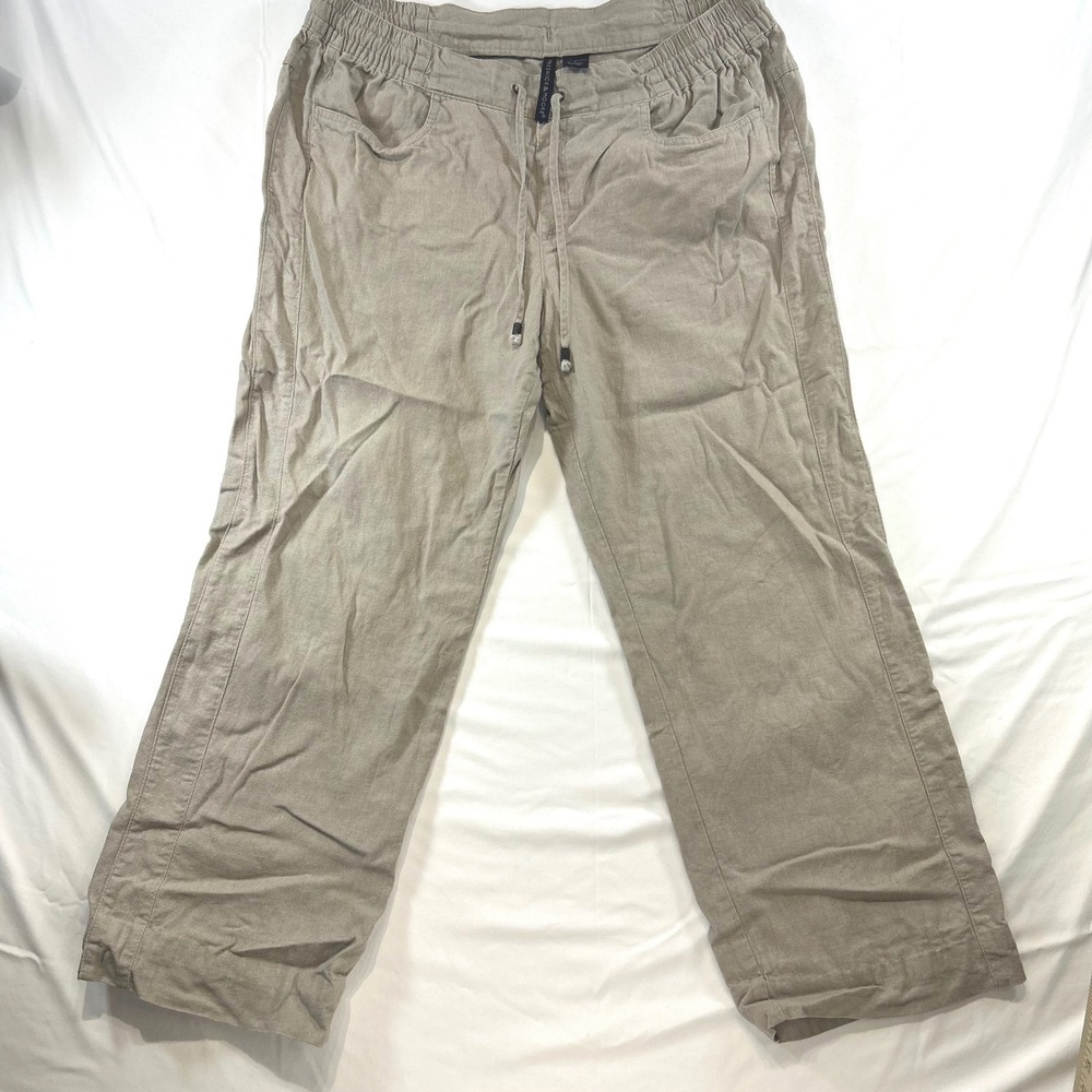 Preswick & Moore Coastal Grandmother Linen Blend Pants Large Tan Boho Minimalist